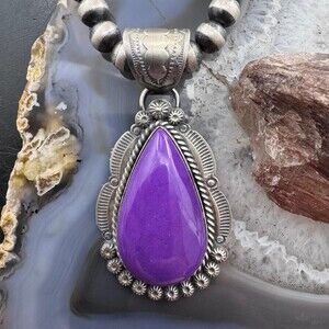 Native American Sterling Teardrop Purple Phosphosiderite Pendant For Women